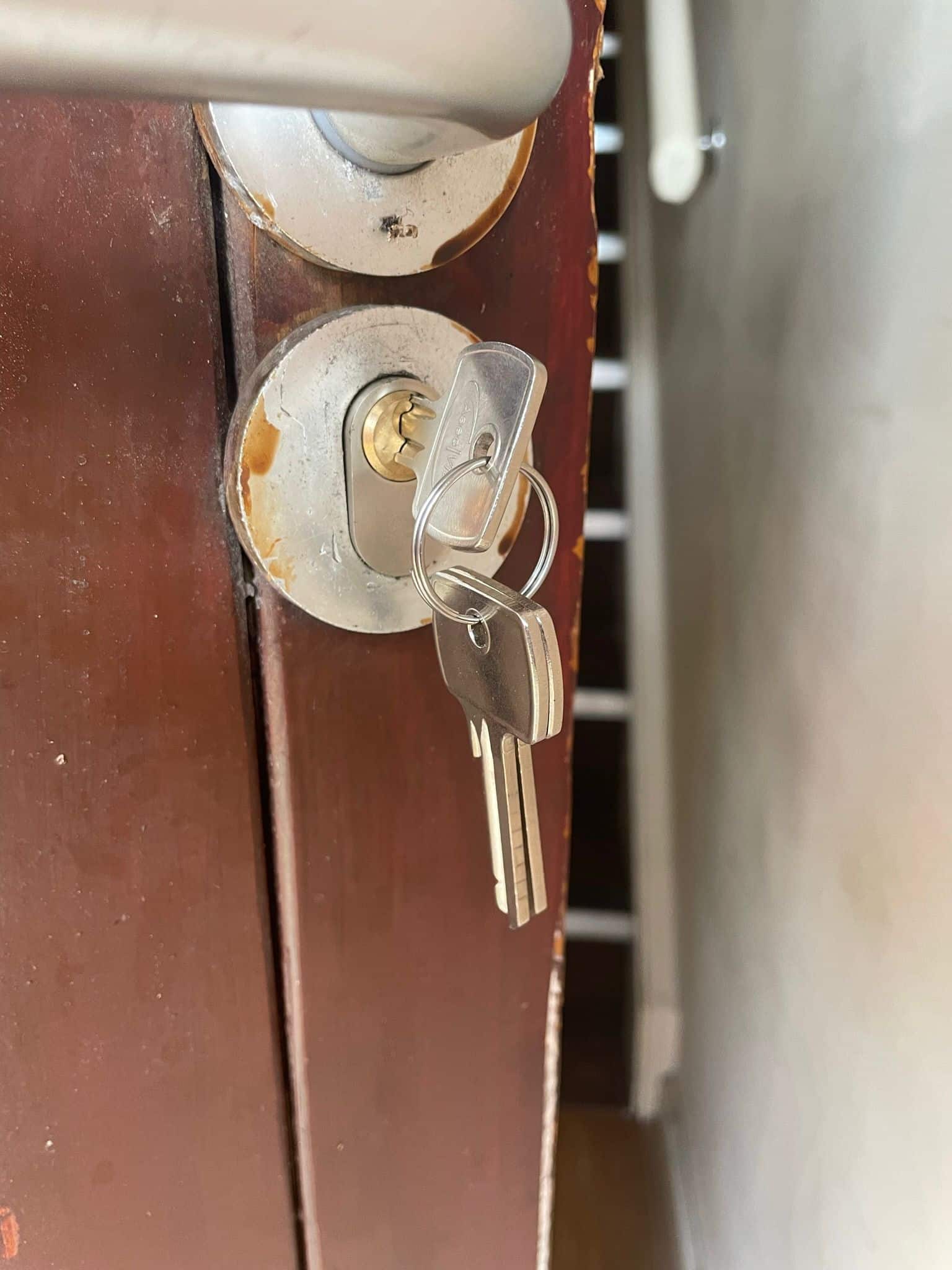 Replacement rim cylinder installed with new keys